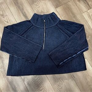 Zenana Outfitters Navy Ribbed Half-Zip Mock Neck Sweater
